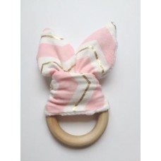 Pink wooden bunny ear teether